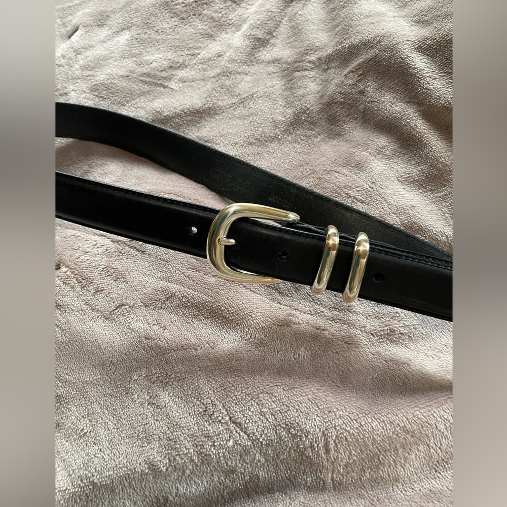 Classic Black Leather Belt with Gold Buckle